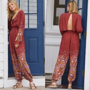 Anthropologie Red and Purple Jumpsuit